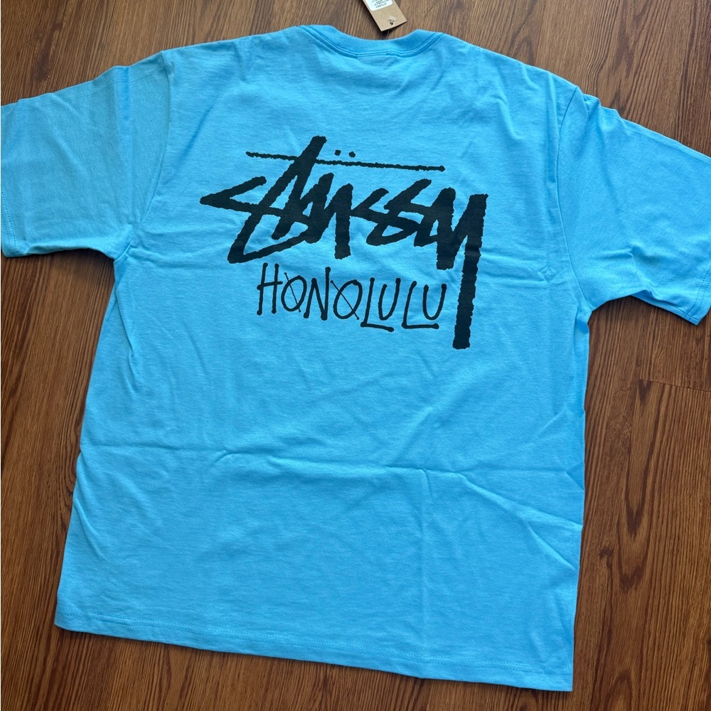 NWT Authentic Stussy Honolulu Chapter Limited Edition Sky Blue Tee Size Large